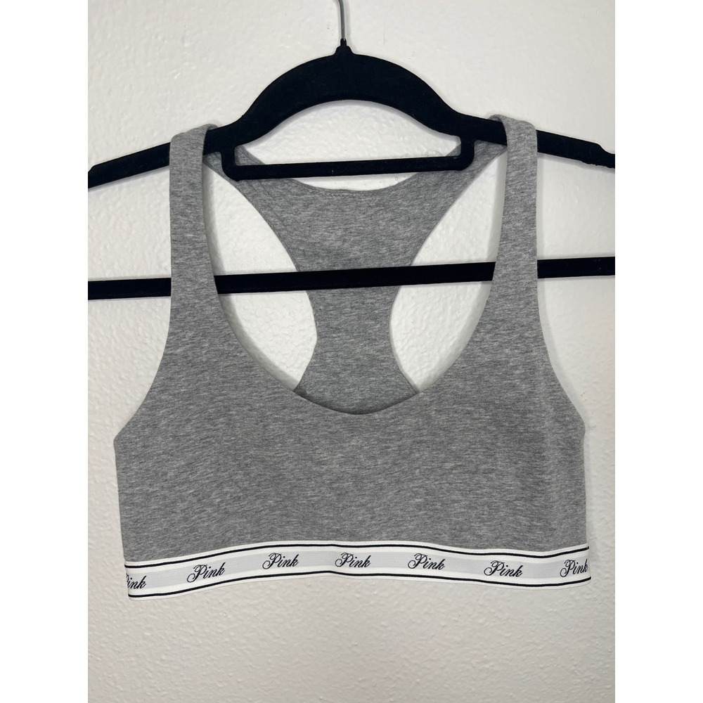 Pink Victoria's Secret Racerback Sports Bra Unlined Gray Size Small